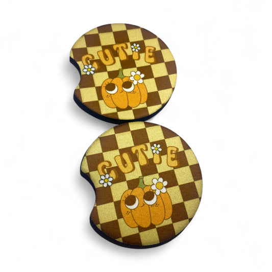 Pumpkin Cutie Brown Car Coaster Set