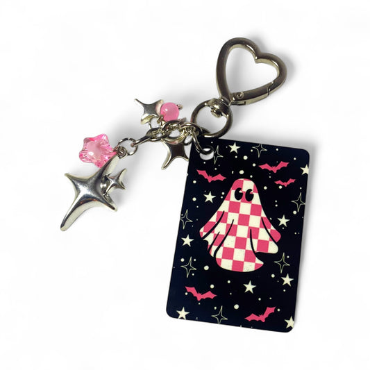Checkered Ghost Pink Keychain