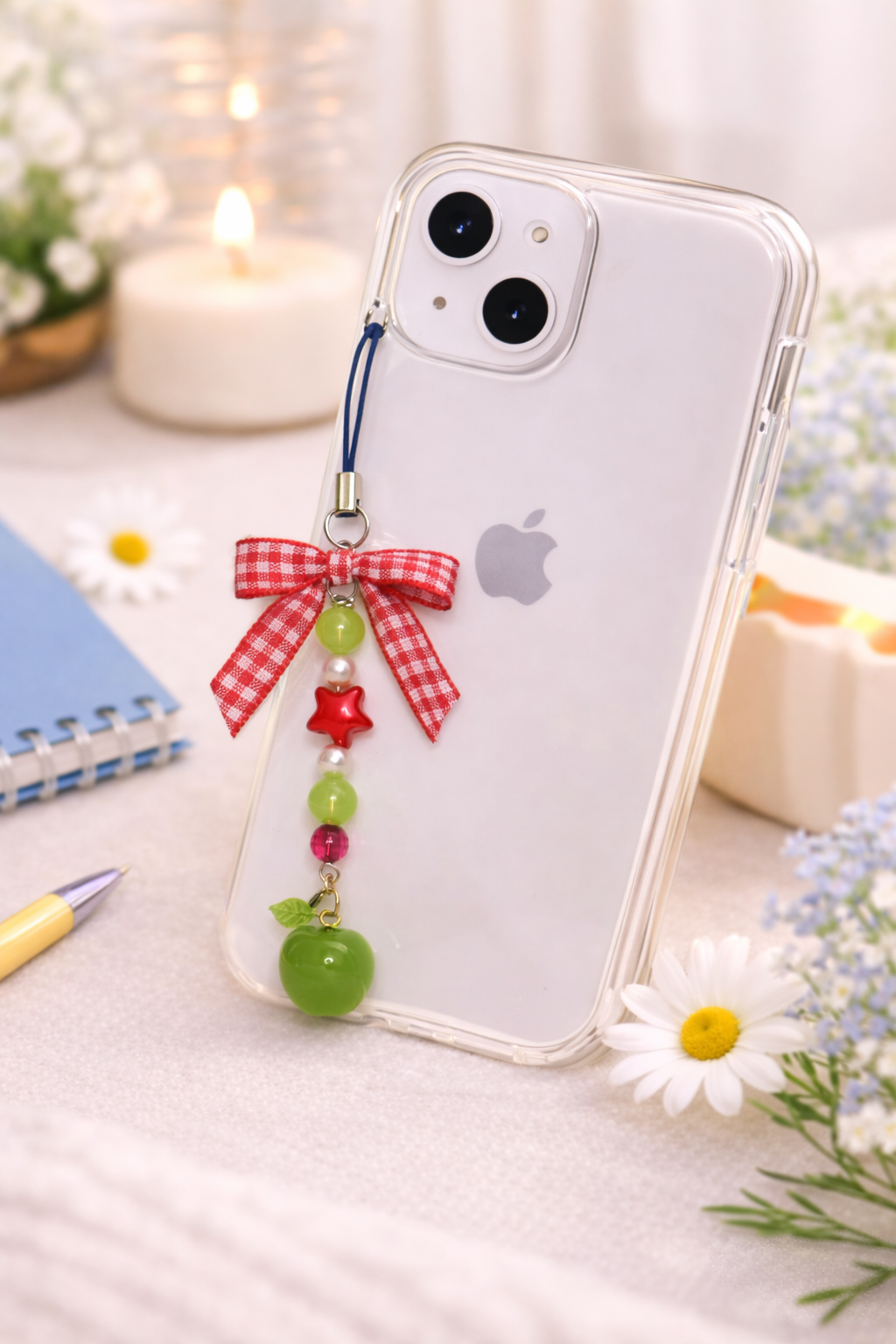 Green Apple Gingham Phone Charm