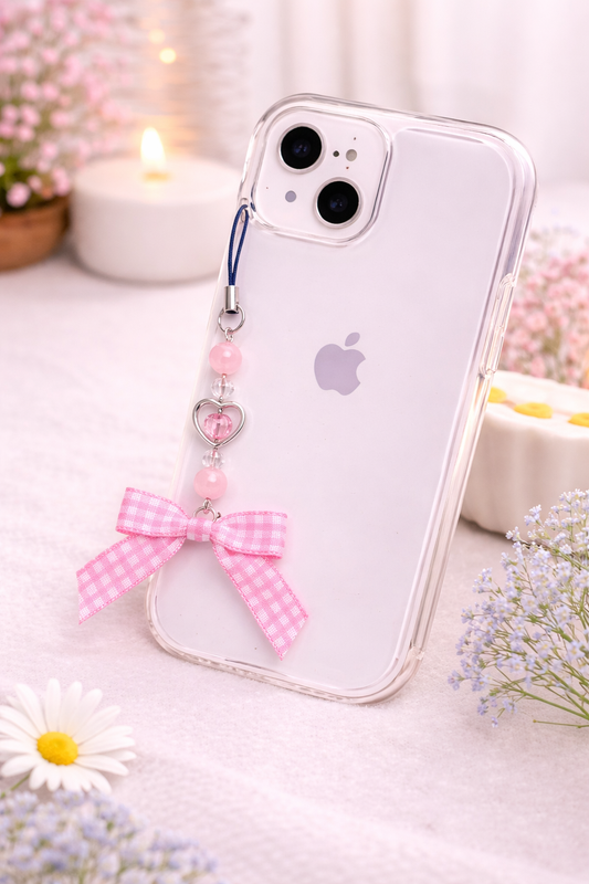 Pink Gingham Phone Charm