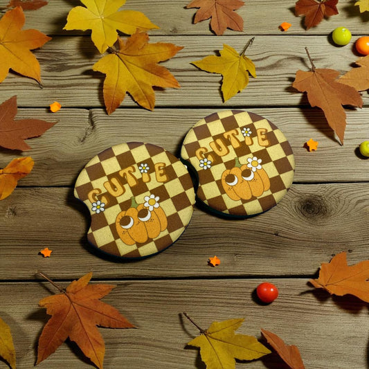 Pumpkin Cutie Brown Car Coaster Set