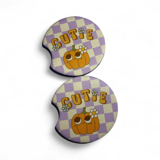 Pumpkin Cutie Purple Car Coaster Set