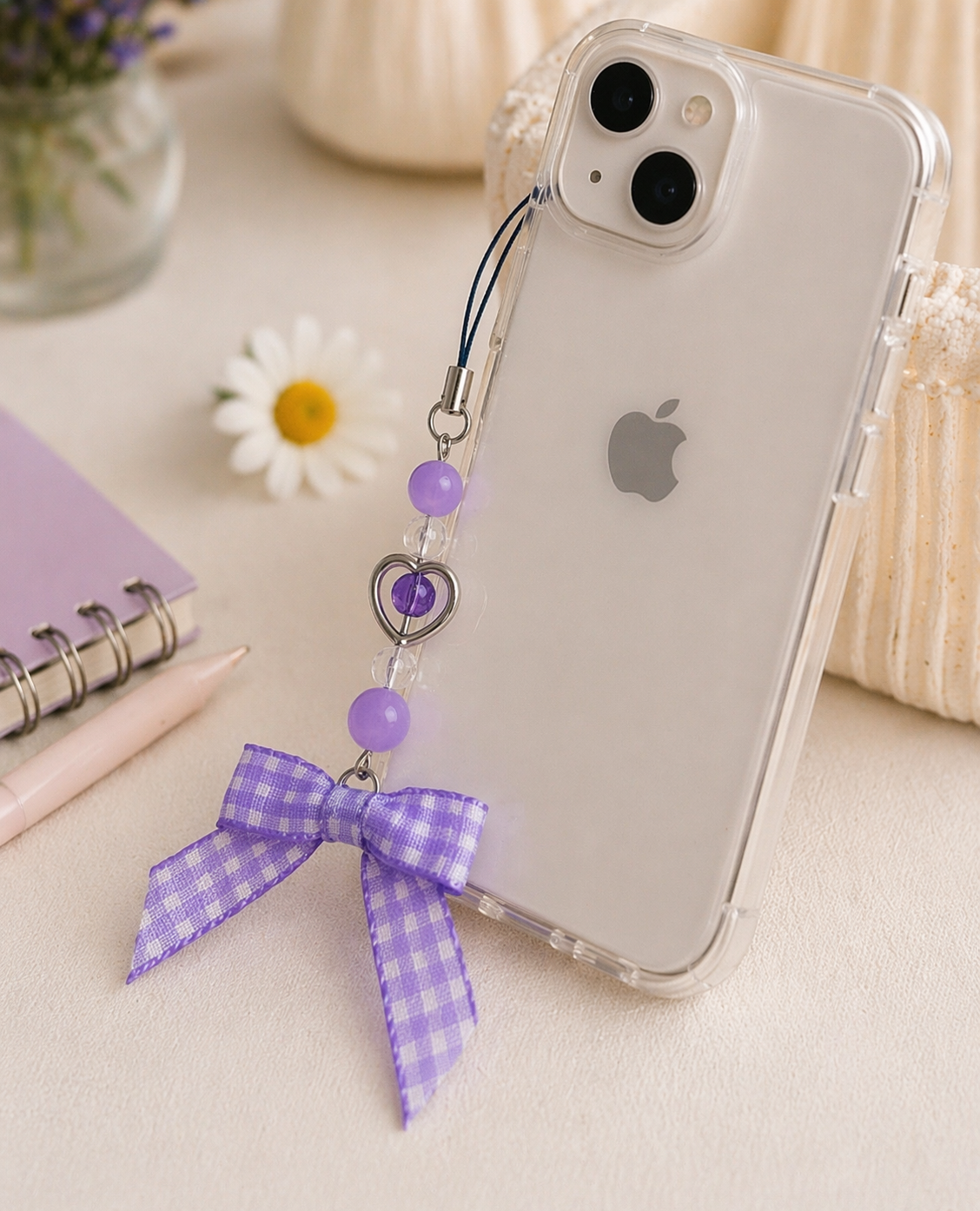 Purple Gingham Phone Charm