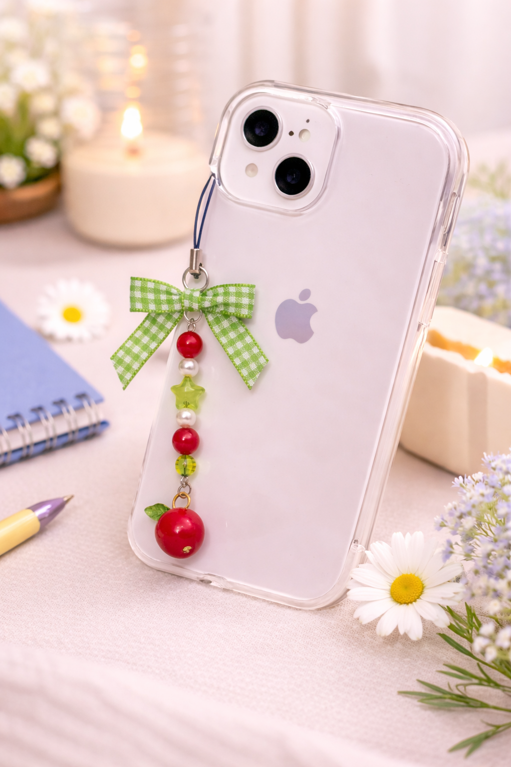 Red Apple Gingham Phone Charm