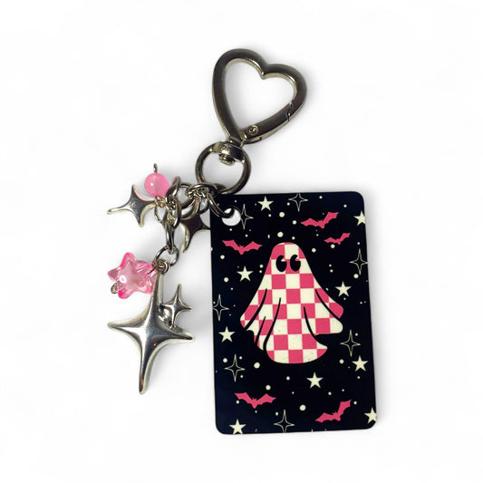 Checkered Ghost Pink Keychain