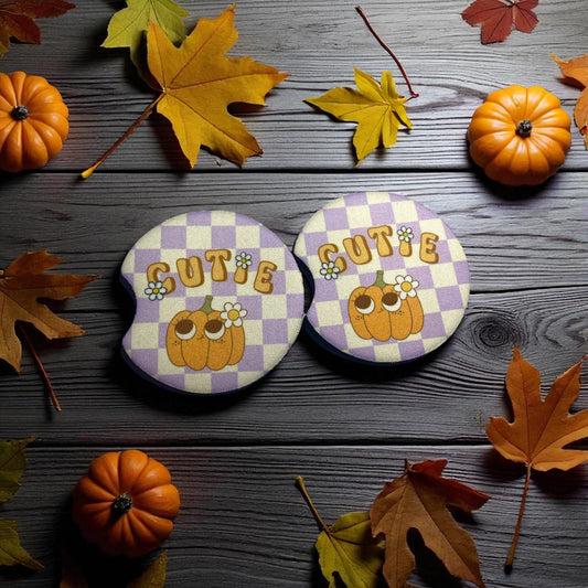Pumpkin Cutie Purple Car Coaster Set