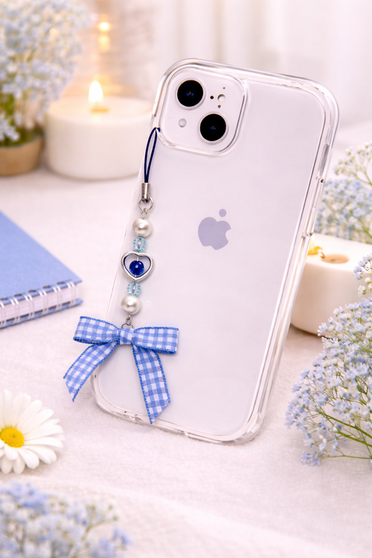 Blue Gingham Phone Charm