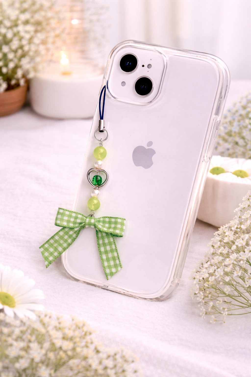 Green Gingham Phone Charm